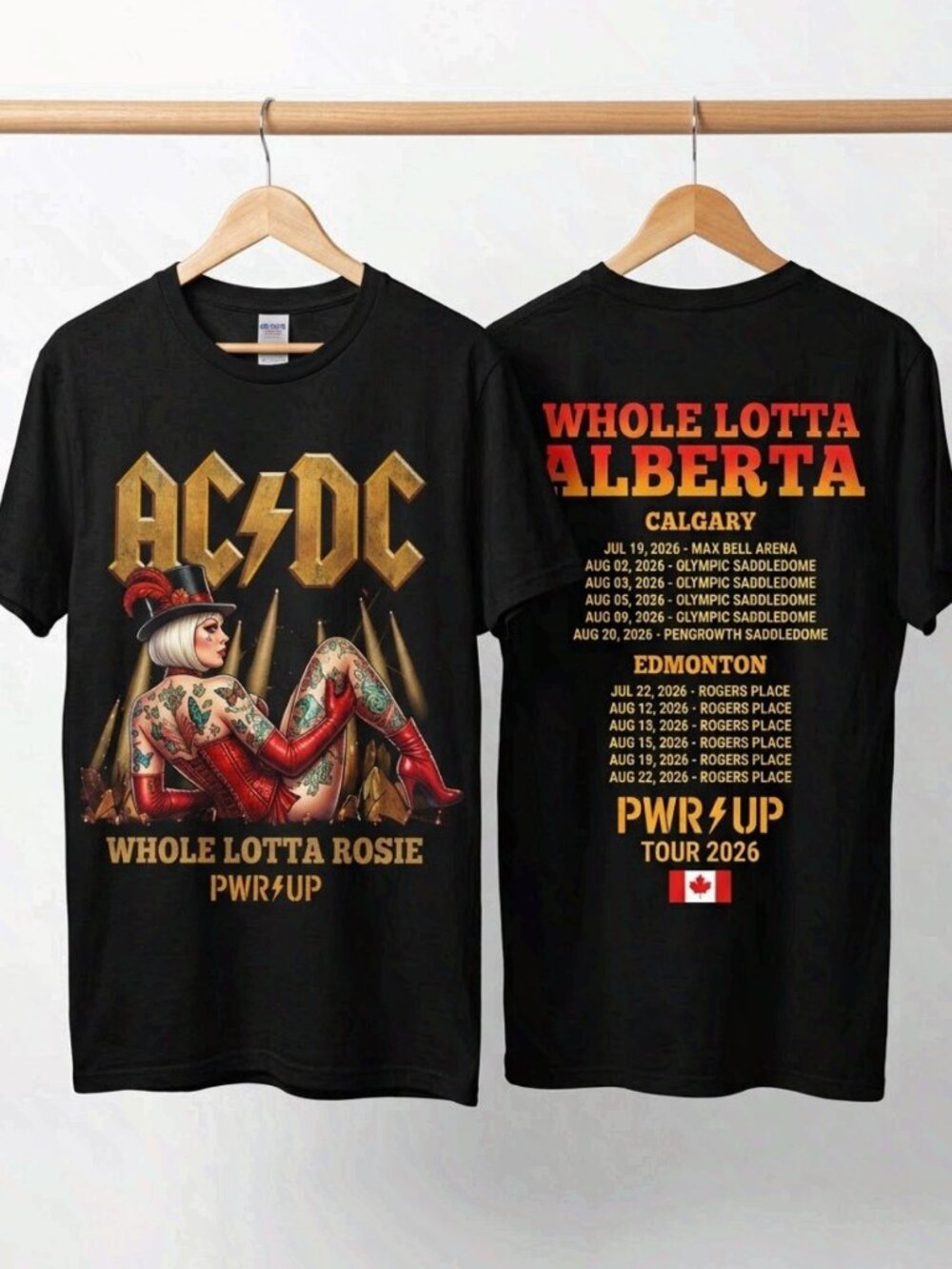 AC/DC Whole Lotta Roise PWR UP Tour 2026 Alberta Concert Tee Black Reprint